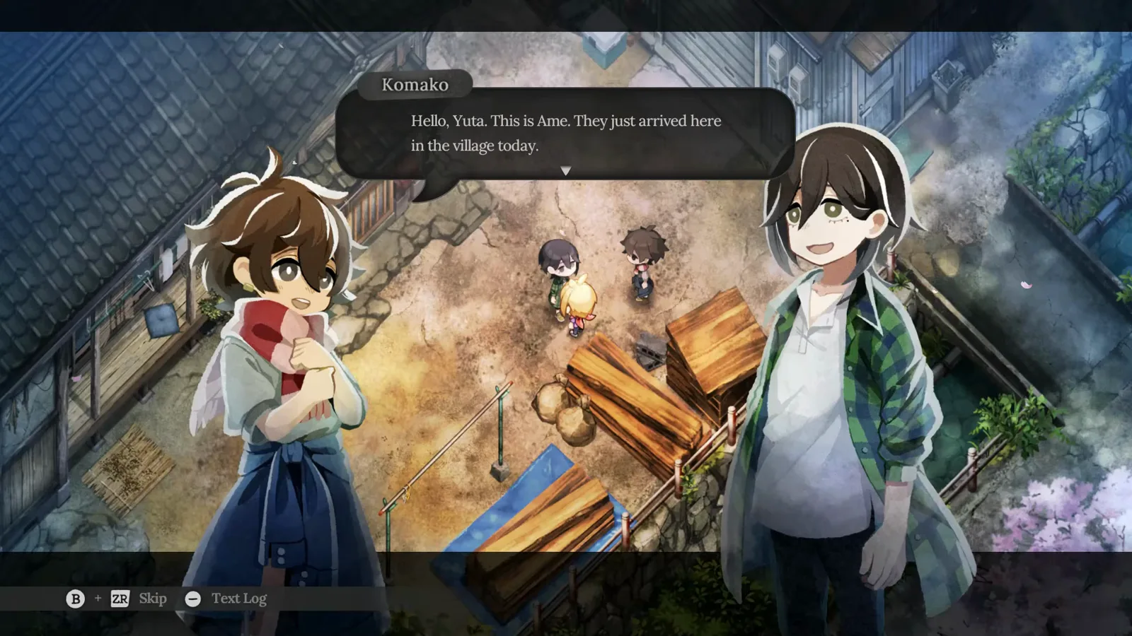 Village in the Shade outdoor introduction where Komako greets Yuta and presents another villager who just arrived in the village.