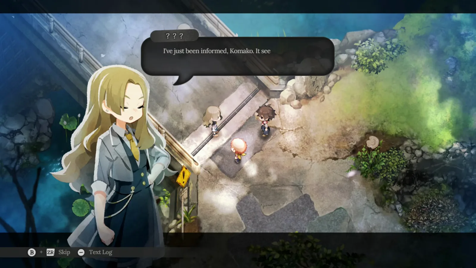 Village in the Shade village bridge conversation where NPCs reference Komako while the Crossroads hokora repair storyline is still unfolding.